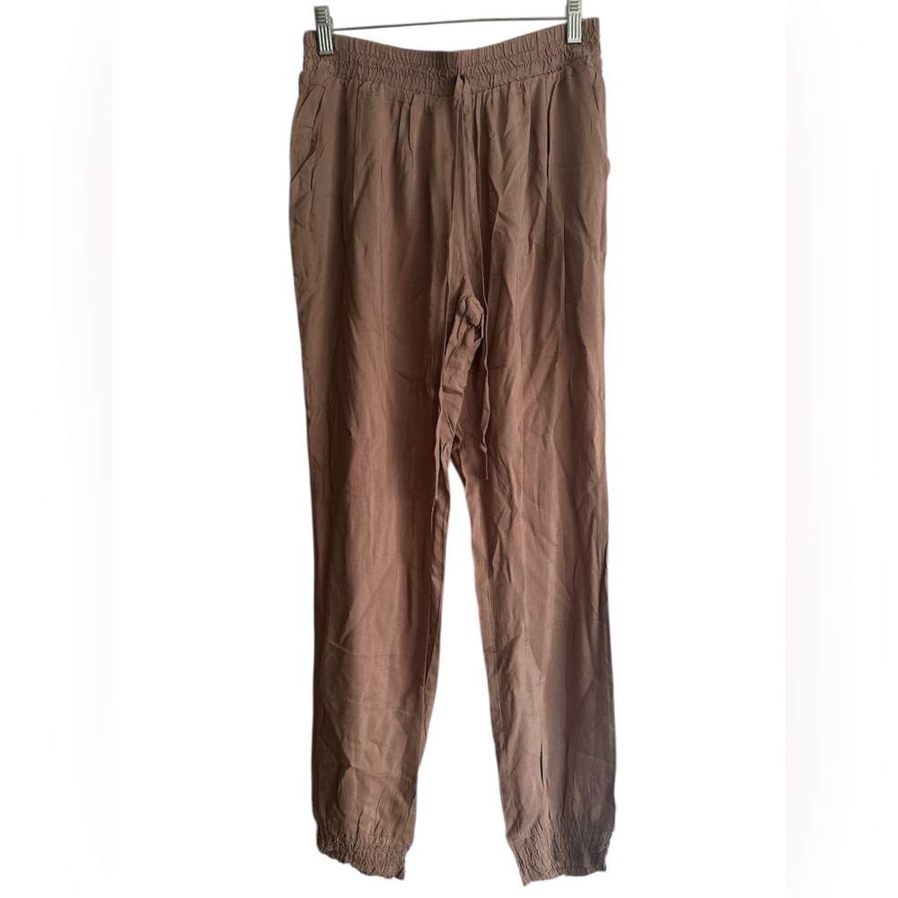 hanger Tan Elastic Waist Elastic Ankle Sheer Pants